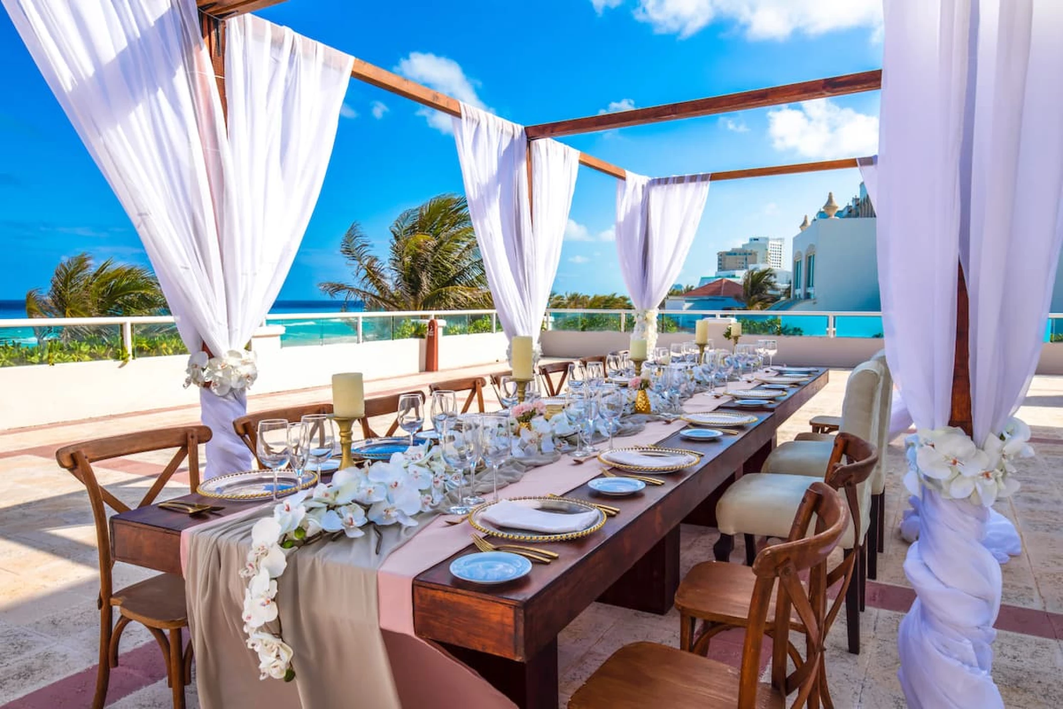 Dinner reception on Villas Terrace Oceanfront at Wyndham Alltra Cancun