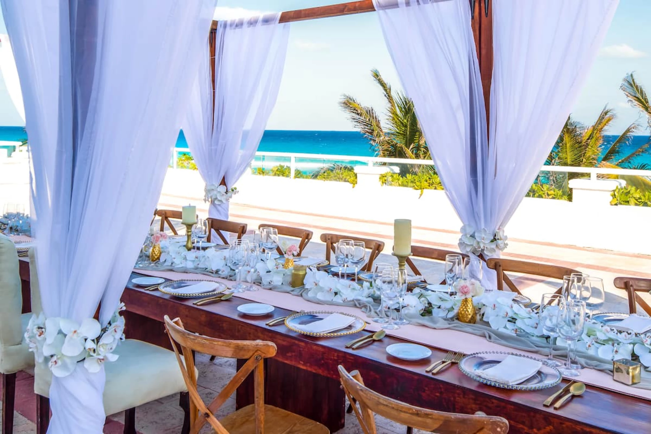 Dinner reception on Villas Terrace Oceanfront at Wyndham Alltra Cancun