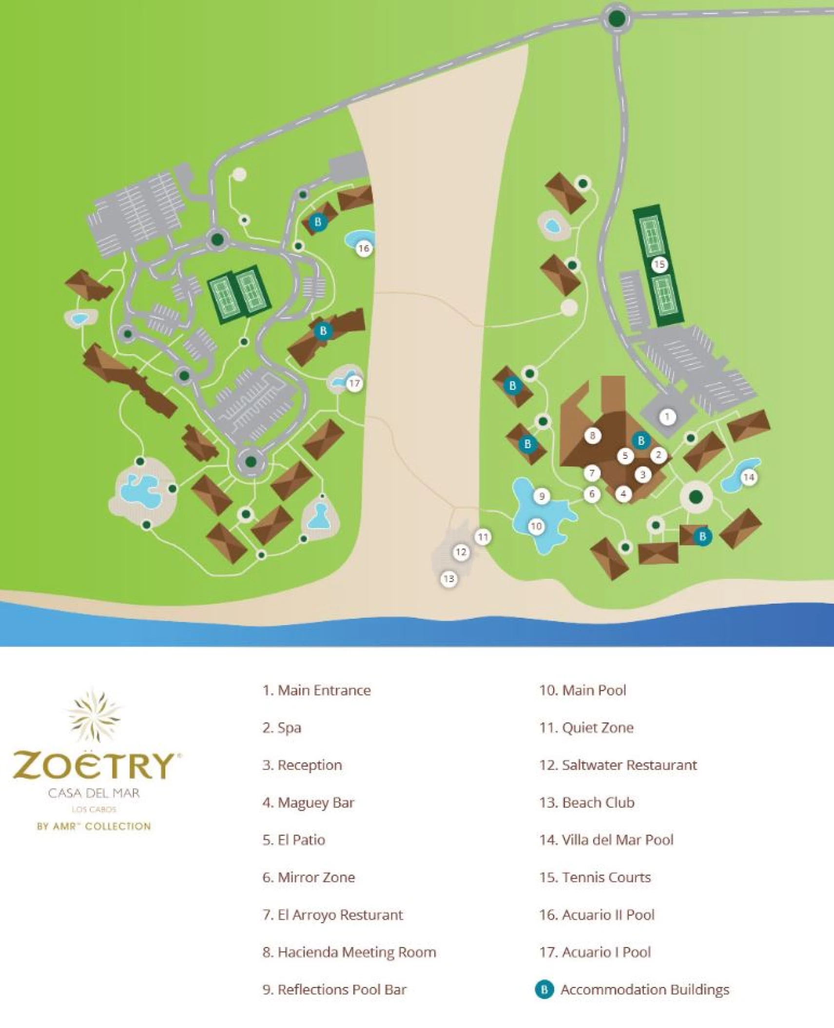 Resort map of Zoetry Casa del Mar Los Cabos